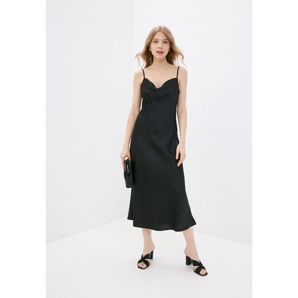 DESCRIPTION  Concept Club Black Sleeveless Satin Midi Dress Large XL NWT